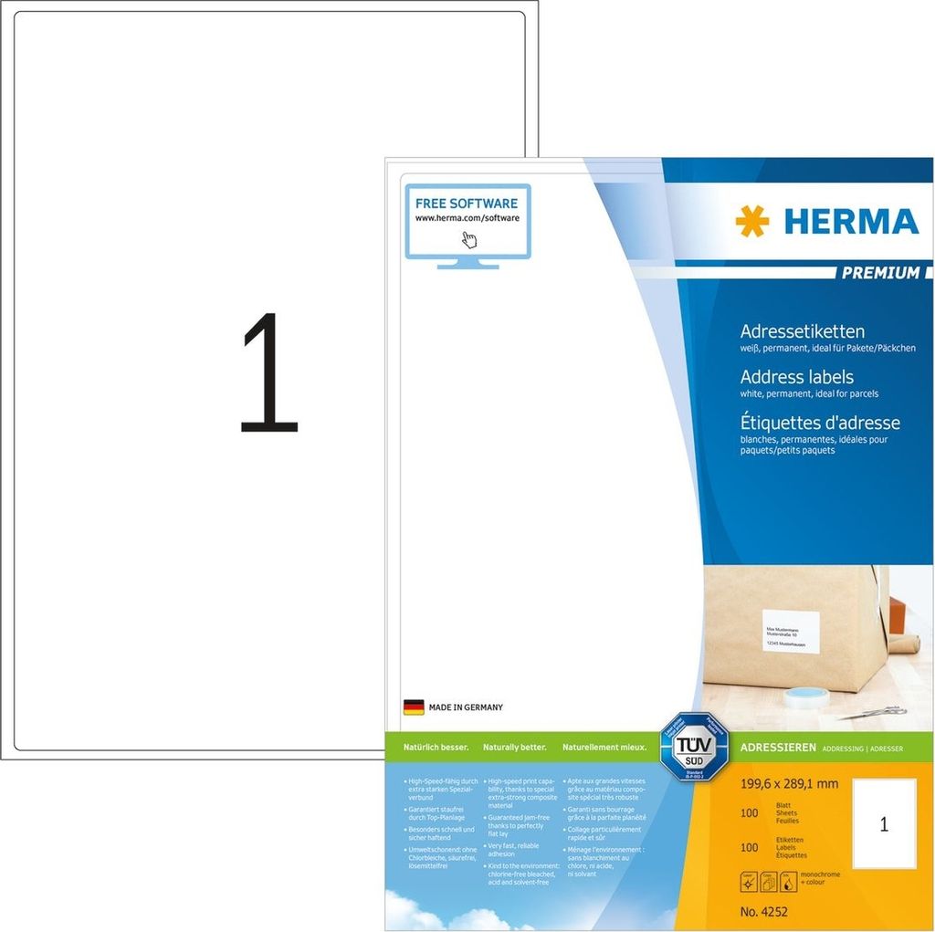 Etiketten weiß 199,6x289,1mm Premium A4 VE=14x100 Stück