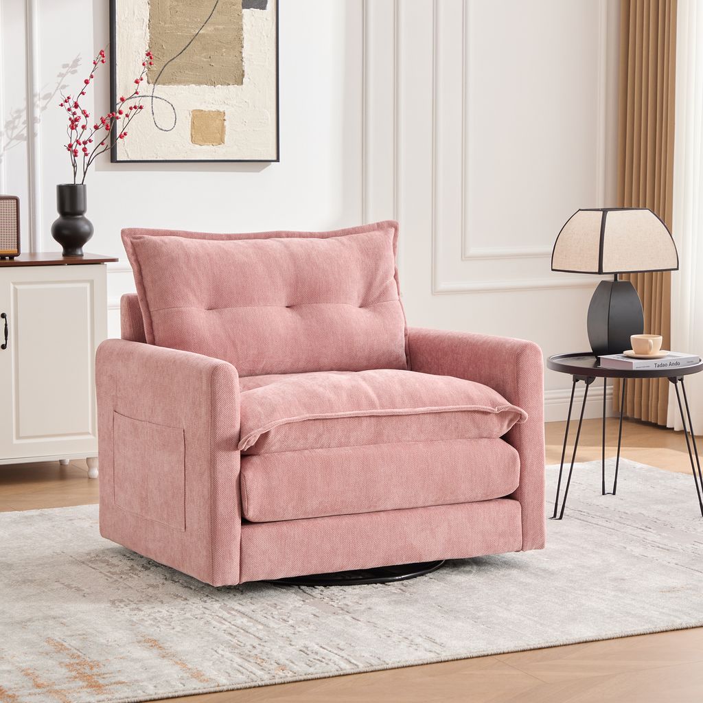 LVHOM Drehsessel mit Rückenkissen, Loungesessel Sessel Chenille-Bezug, Relaxsessel Ohrensessel, Fernsehsessel TV-Sessel, Rosa