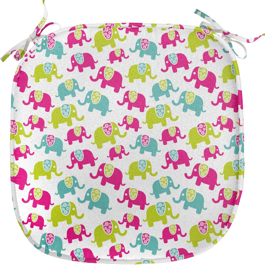 ABAKUHAUS Elephant Nursery Polster für Esszimmerstühle, Joyous Cartoon, Dekoratives wasserfestes Kissen mit Riemen für Küchensitze, 40 cm x 40 ...
