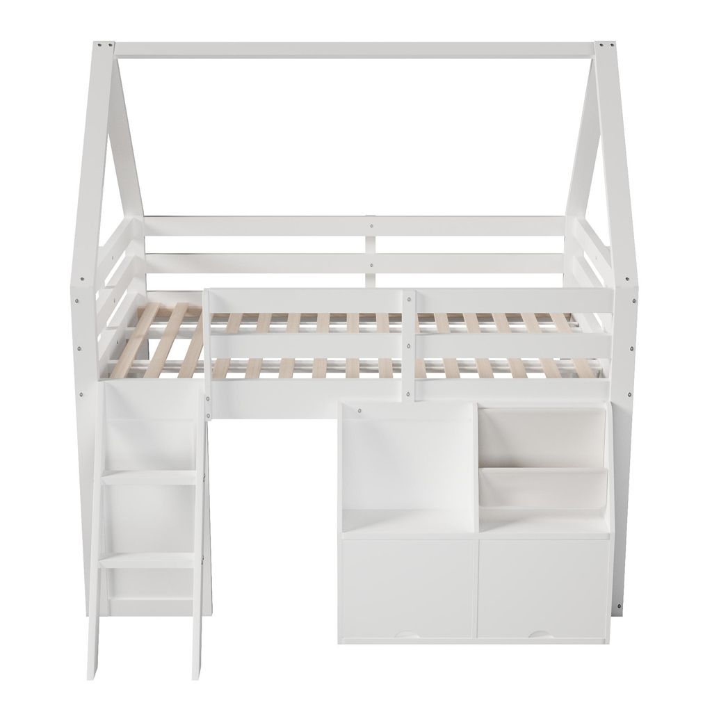 Merax Hochbett Hausform 140x200 cm mit Treppe, LED Produktbild 