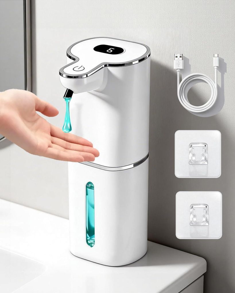 Automatischer Flüssigseifenspender mit 6 einstellbaren Stufen, Digitalanzeige, USB-Aufladung, berührungsloser elektrischer Seifenspender, Wandmon...