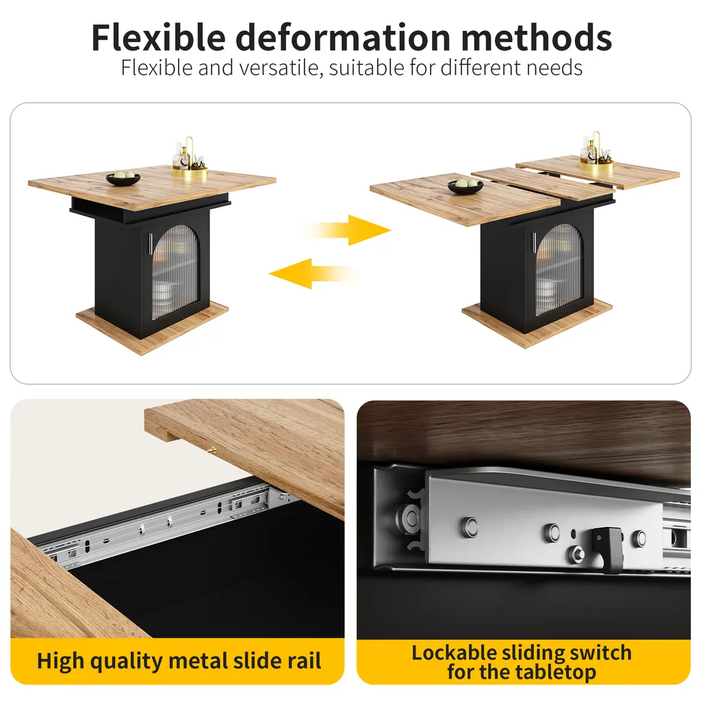 Table rectangulaire extensible noire avec armoire de stockage intégrée
