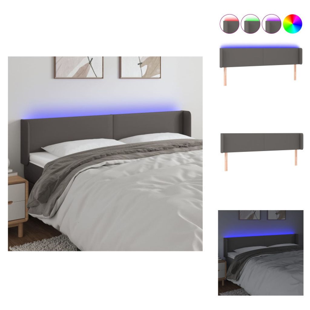vidaXL LED Kopfteil Grau 203x16x78/88 cm Kunstleder - Kopf- & Fußenden