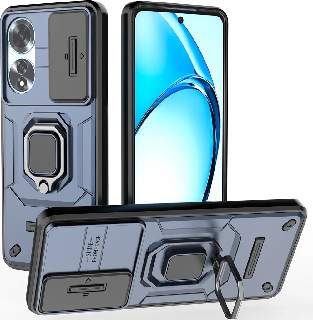 Cover Rugged Oppo A60 Blu: Doppio Strato e Protezione Lente Slide