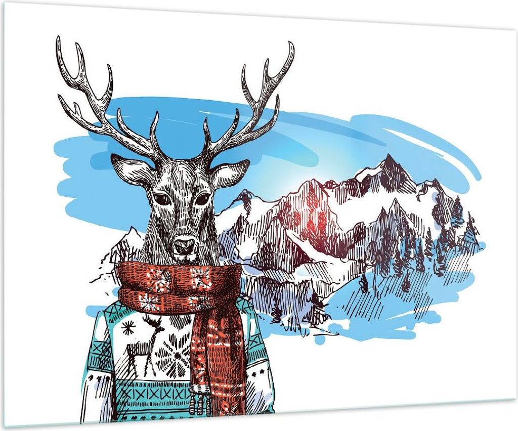 Bilder auf glas - Deer Berg Kinder hipster - 100x70cm - Glasbilder - Wandbilder - Kunstdruck - zum Aufhängen bereit - Wanddekoration aus Glas - Gl...