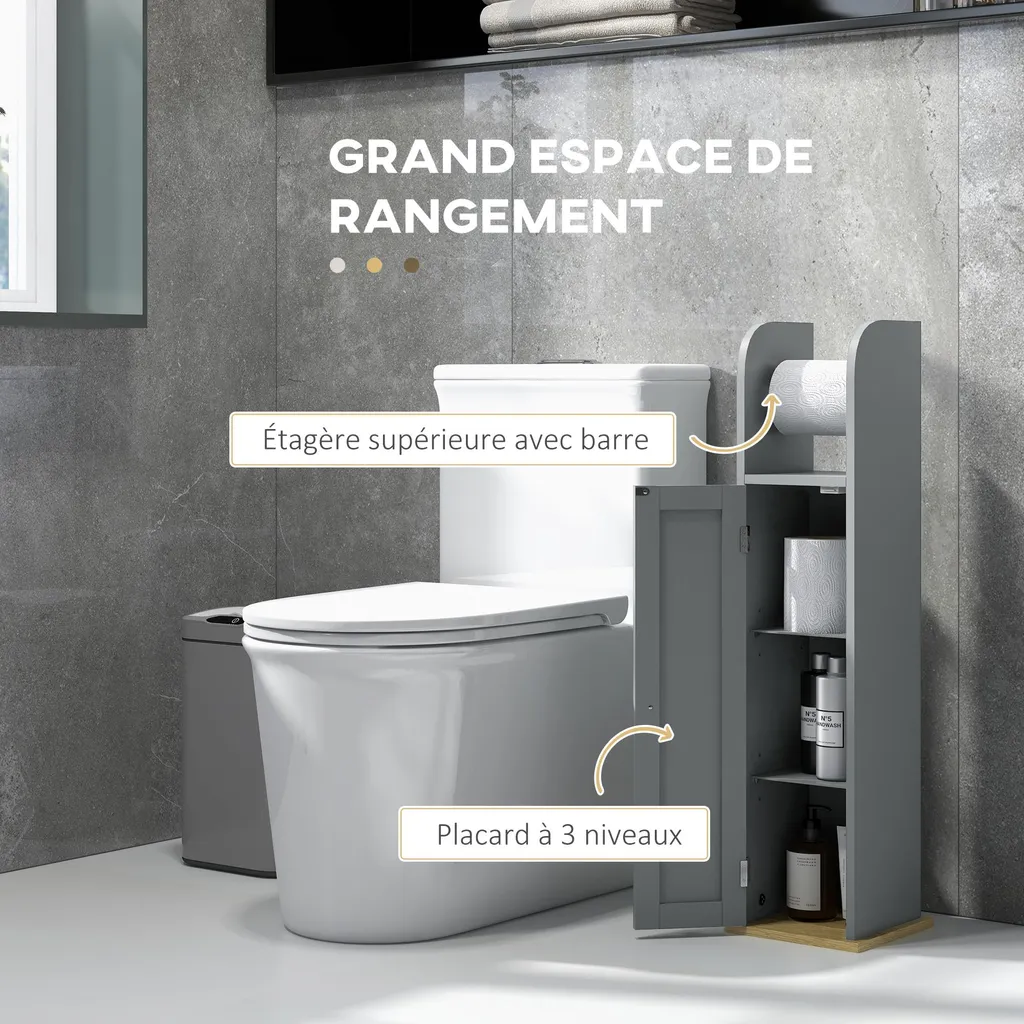 Meuble WC gain de place gris 80 cm de haut avec étagères modulables - 6