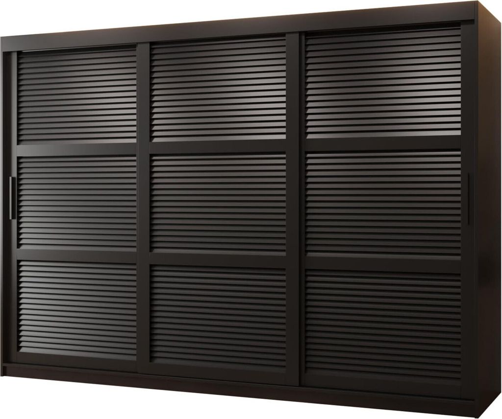 MEBLE KRYSPOL ŻALUZJA Drei Türiger Schrank - 200x250x62cm - Schwarz, Schwarz, Schwarz