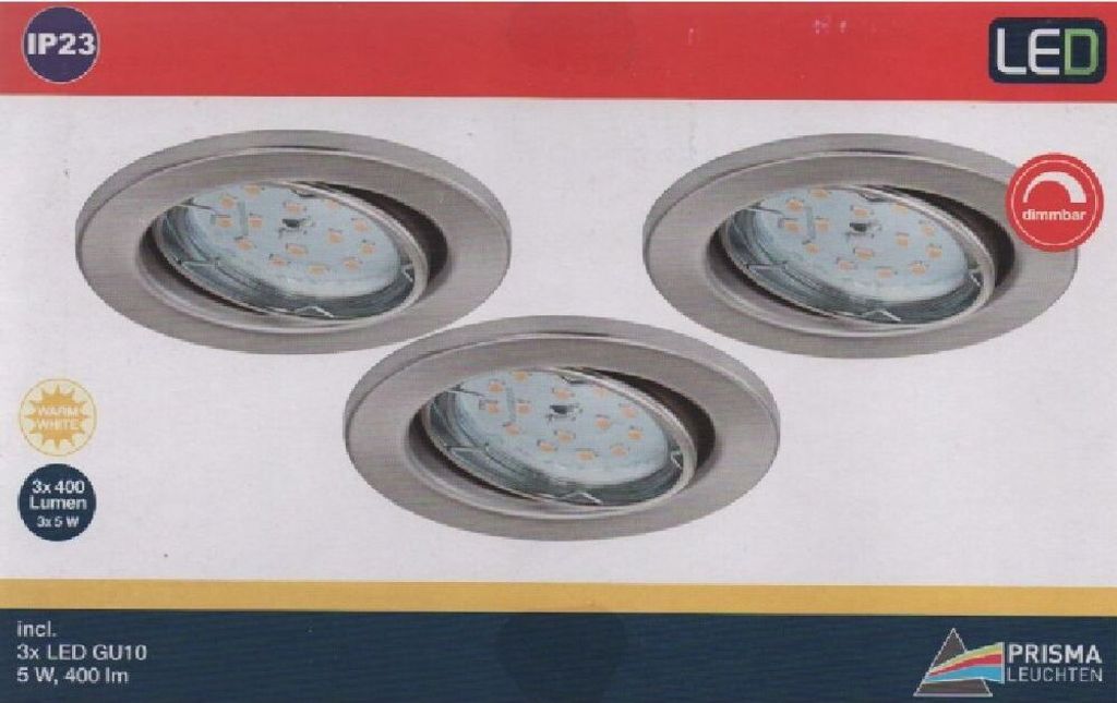Briloner LED Einbauleuchten matt-nickel 3er-Set 3xLED/5W Produktbild 