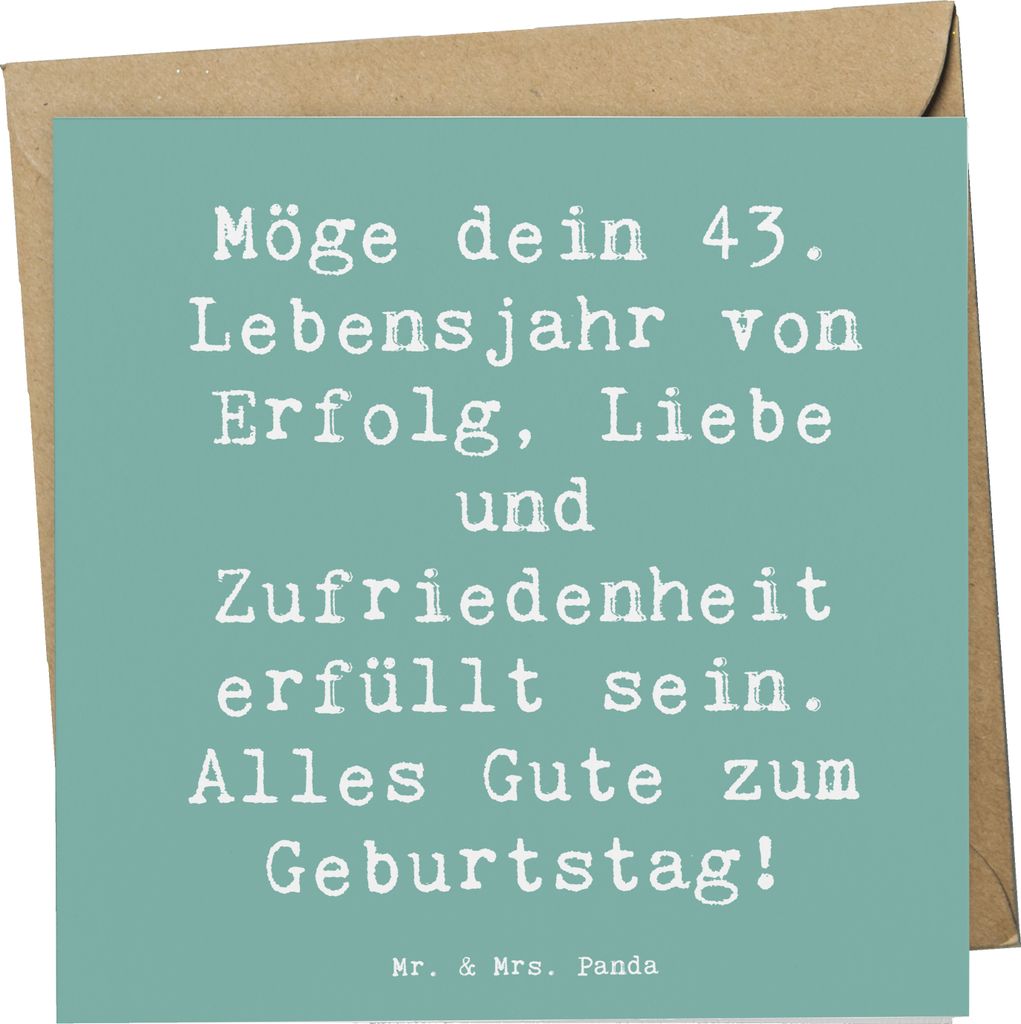 Mr. & Mrs. Panda Grußkarte Spruch 43. Geburtstag Glück - Meeresbrise - Geschenk, anlasskarte, mündlich überbringen, Geschenkideen, faltkarte, G...