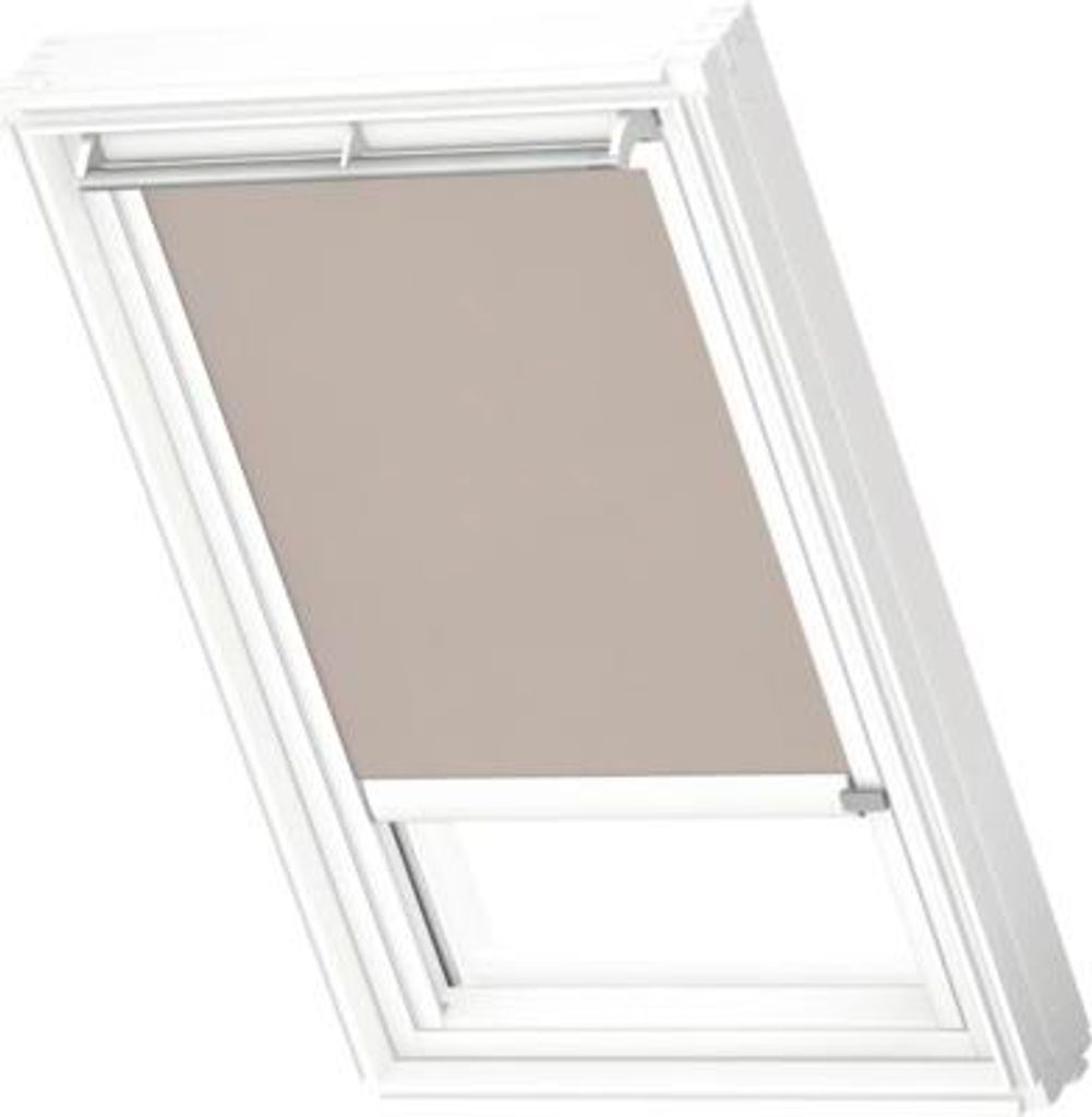 VELUX Dachfenster Rollo blickdicht braun mit weißem Alu-Rahmen solarbetrieben RSL MK10 4169KWL