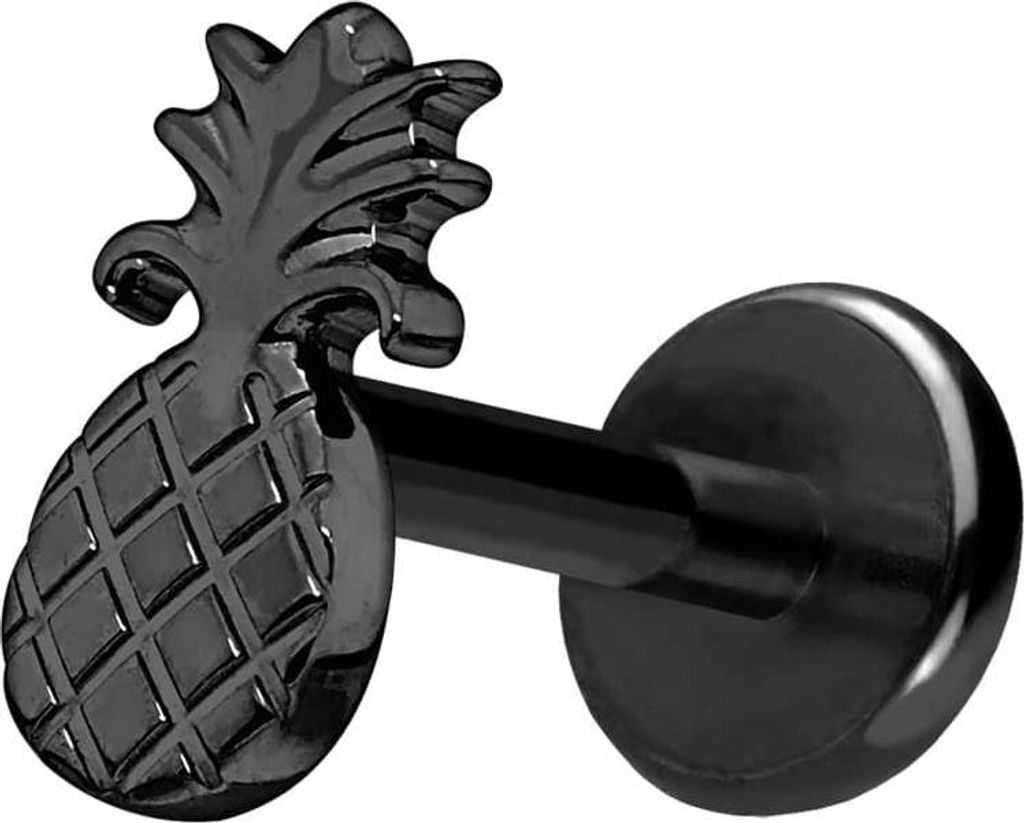 Ohrpiercing, Nasenpiercing Titan Labret mit Push Fit ANANAS Schwarz Stablänge: 8mm | Stabstärke: 1mm