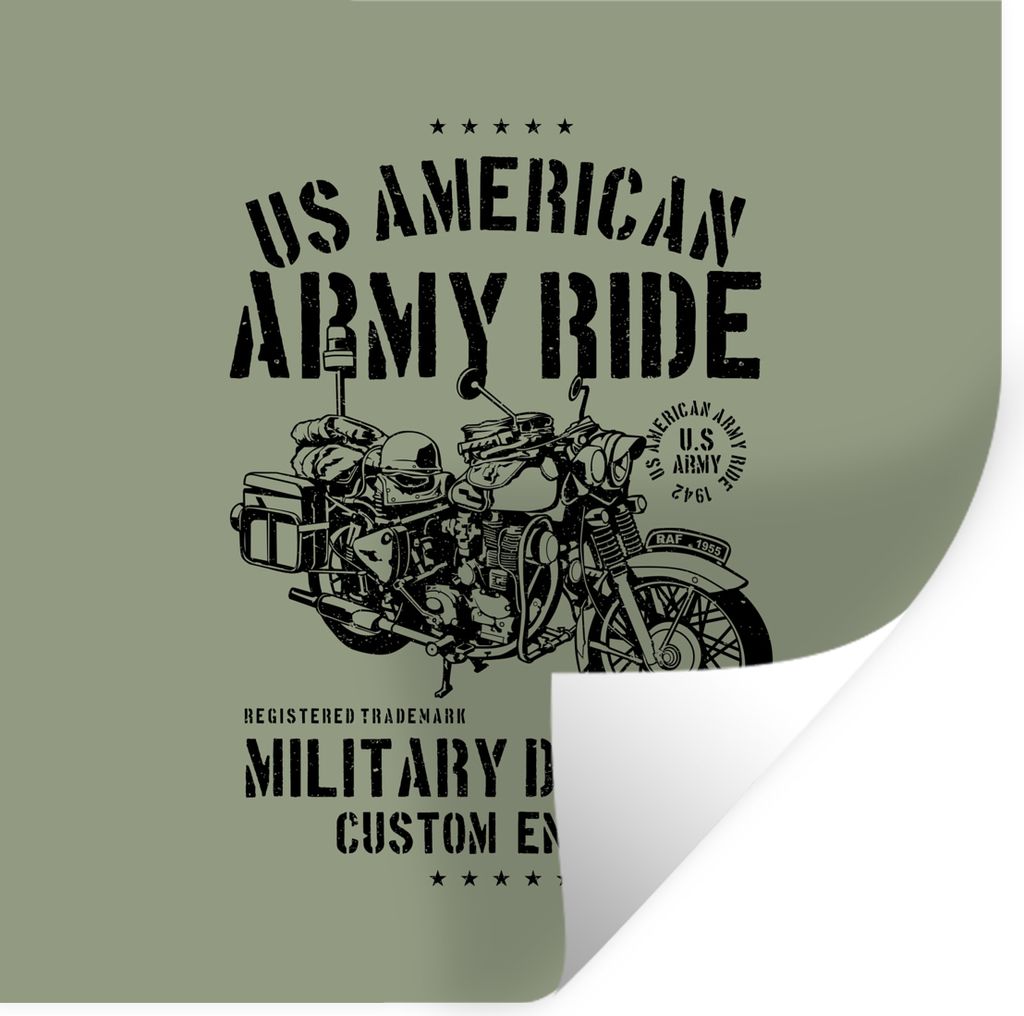 MuchoWow Wandtattoo Wandsticker Wandaufkleber Mancave - Motorrad - Amerika - Oldtimer 30x30 cm Selbstklebend und Repositionierbar - Repositionier...