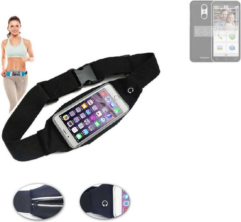 K-S-Trade Jogging-Armband kompatibel mit Emporia Smart.4 Gürteltasche Umhängetasche Bauchtasche schwarz Sport Running Jogging Fitness Laufen