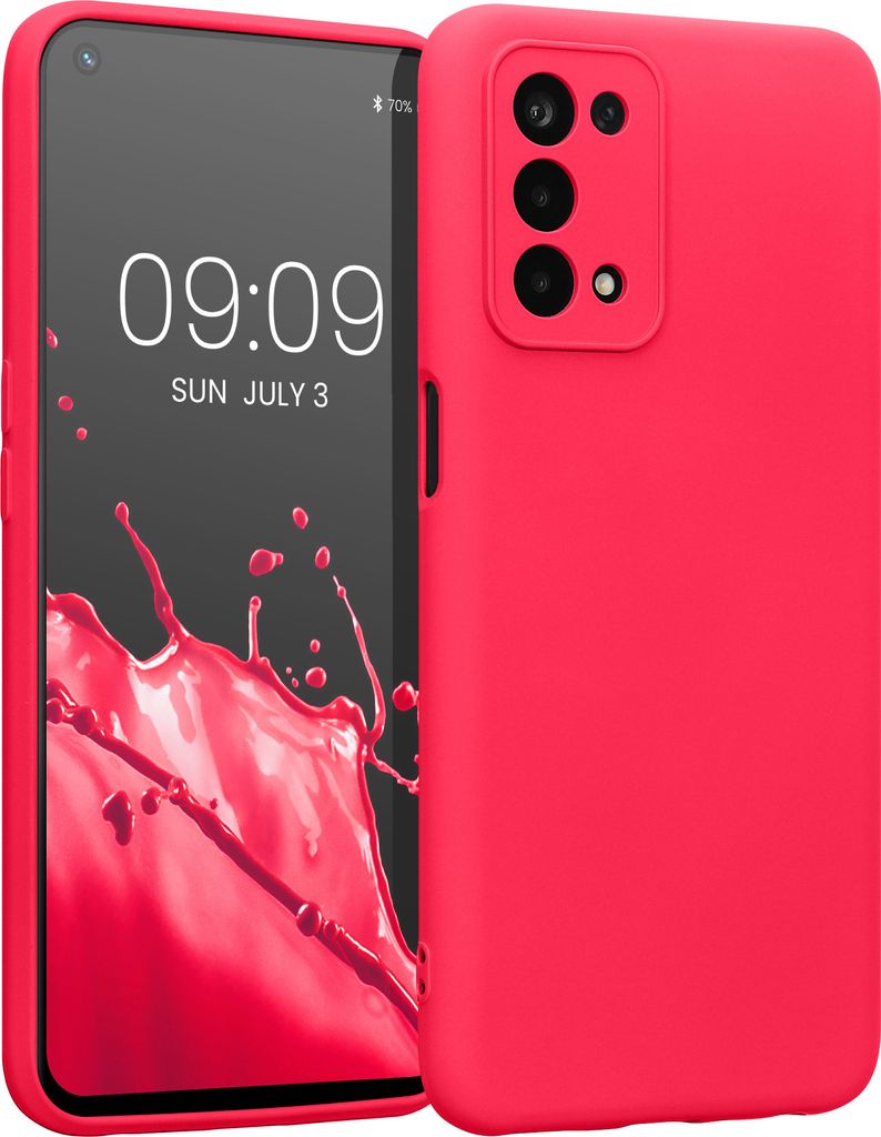 kwmobile Slim Case kompatibel mit Oppo A74 (5G) / A54 (5G) Hülle - Handyhülle aus Silikon in Neon Pink