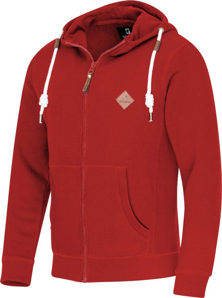 FALKENSTEJN stylischer Kapuzenpullover Sweatshirt mit Logolederpatch Hoodie Pulover mit 2 seitlichen Taschen goji-berry / L