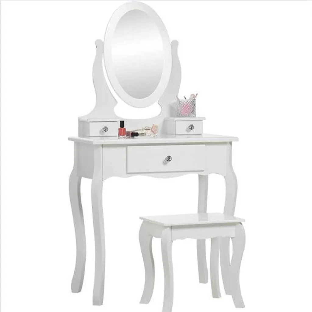 Coiffeuse Enfant XL en Bois Stable et Sécurisée - Finition Blanche