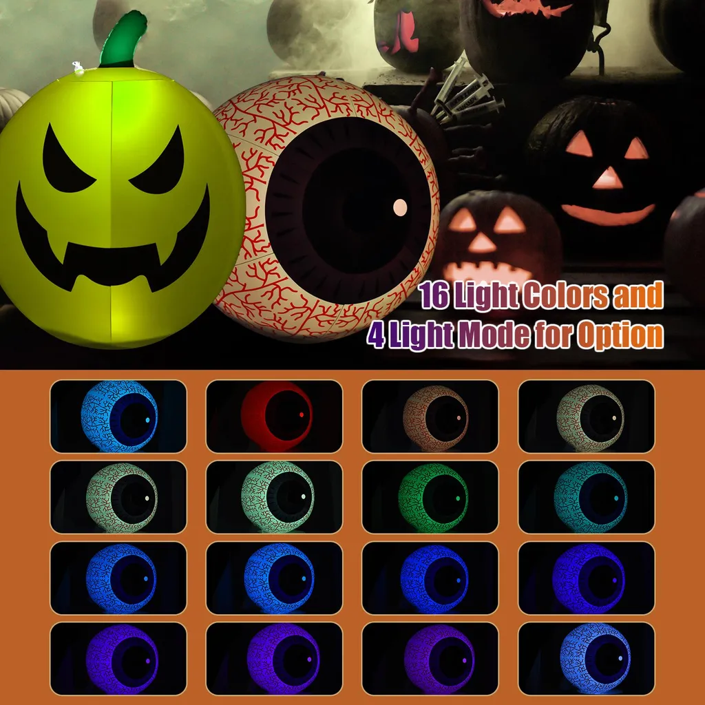 Œil Gonflable LED Halloween 23 Pouces RVB avec Télécommande Multi-Couleurs