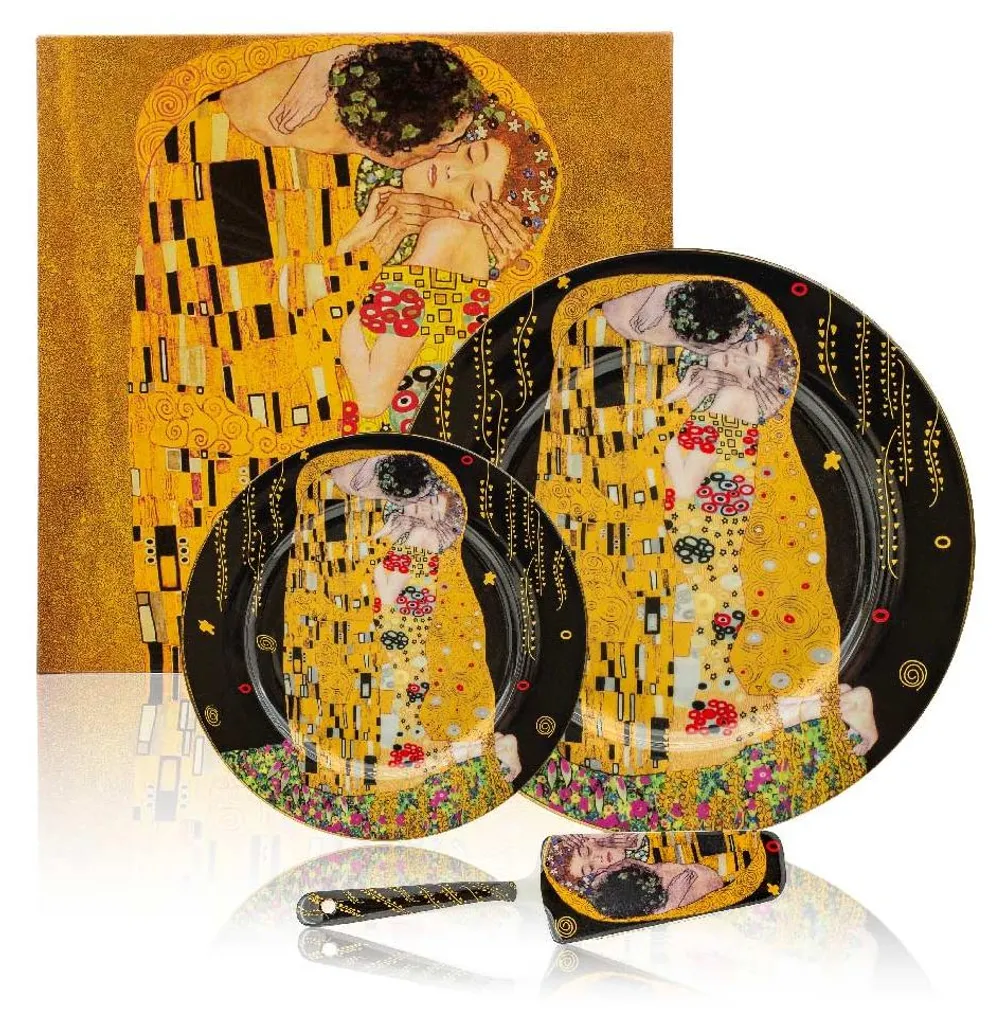 Service à dessert Klimt Kiss Dark - Ensemble assiettes et tasses design