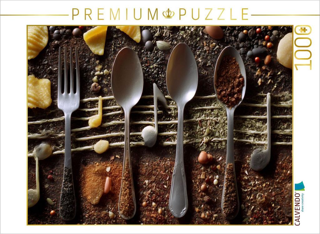CALVENDO Puzzle Gewürzmelodien mit Gabel und Löffeln | 1000 Teile Lege-Größe 64x48cm Foto-Puzzle für glückliche Stunden