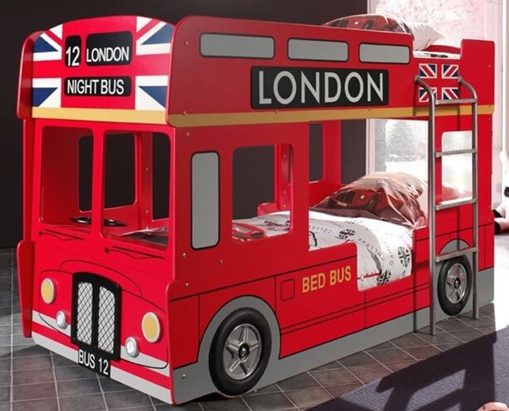 Vipack Etagenbett Autobett London Bus, Rot, 215x96x132 cm Produktbild