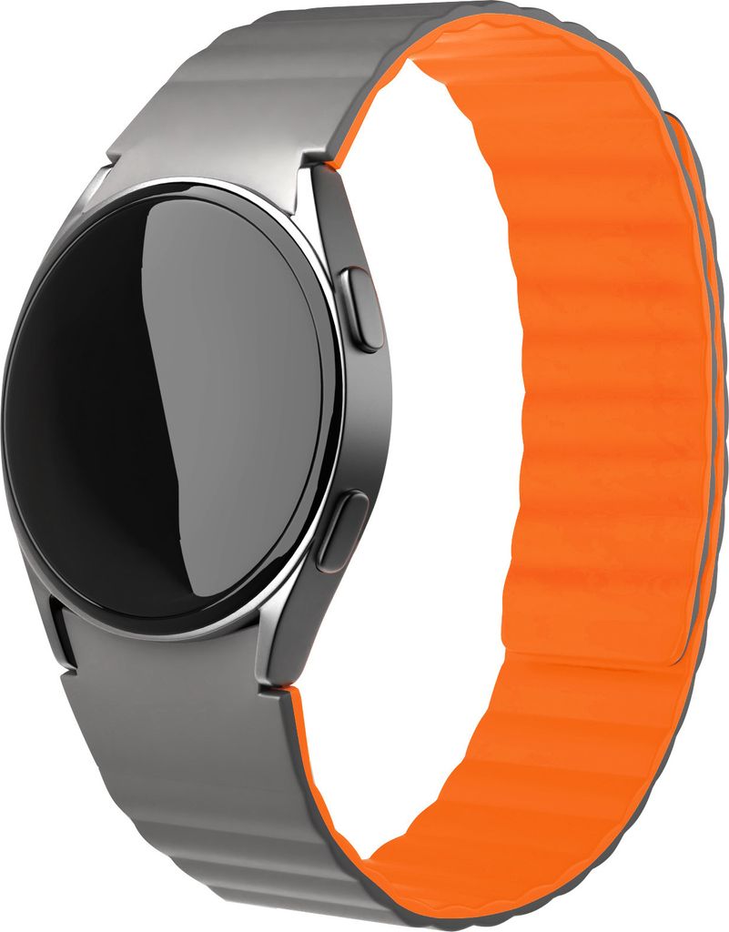 Strap-it Samsung Galaxy Watch 6 Classic 43mm Magnetisches Silikon Armband (Grau/Orange)