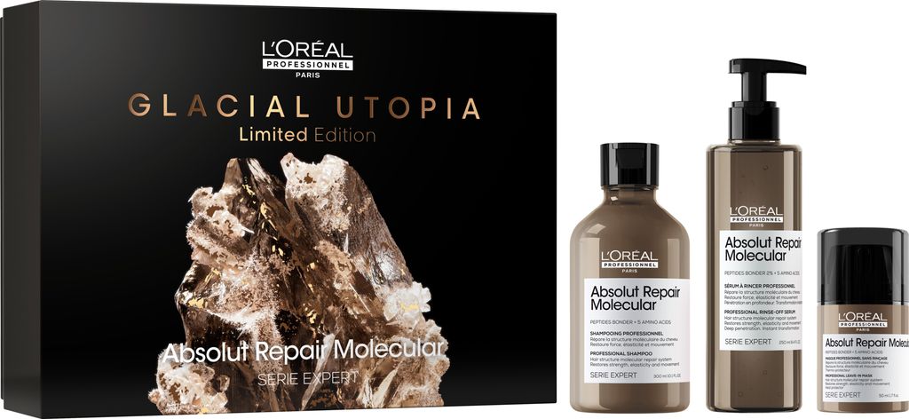 L'Oréal Serie Expert Absolut Repair Molecular Trio XMAS Coffret - Shampoo 300 ml + Rinse-Off Serum 250 ml + Leave-In Mask 50 ml