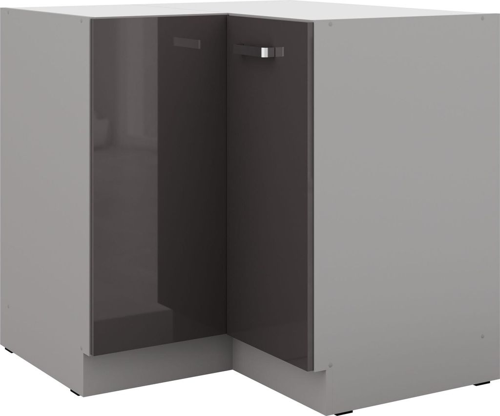 Eckunterschrank 90x90 Hochglanz Grau Küchenzeile Produktbild 