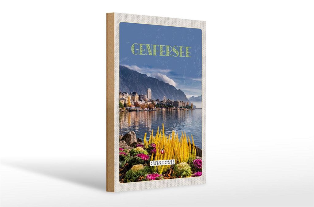 Holzschild Reise 20x30cm Genfersee Naturliebe Riesenrad