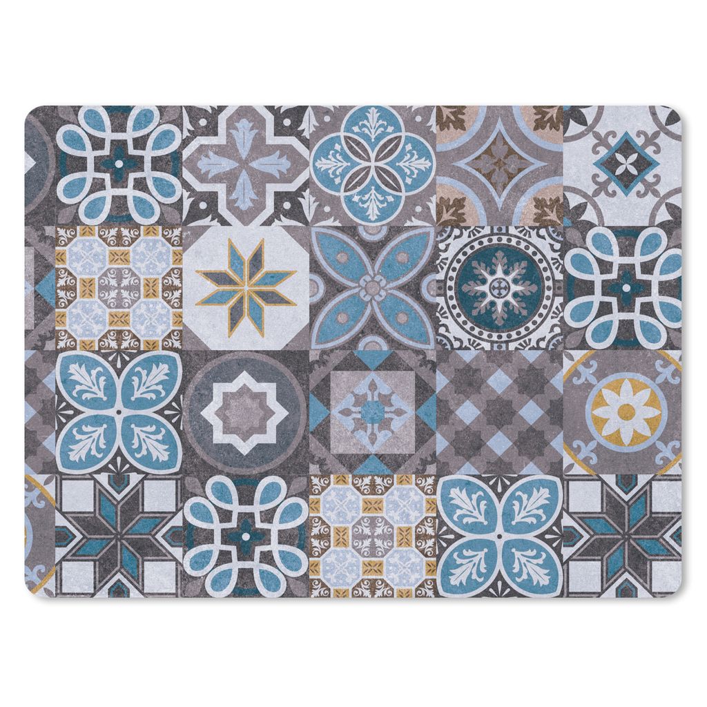 MuchoWow Mauspad Mousepad Blumen - Muster - Blau - Braun 23x19 cm - Mousepads - Maus Mat - Pad - Mausunterlage - Schreibtischunterlage - Mauspad