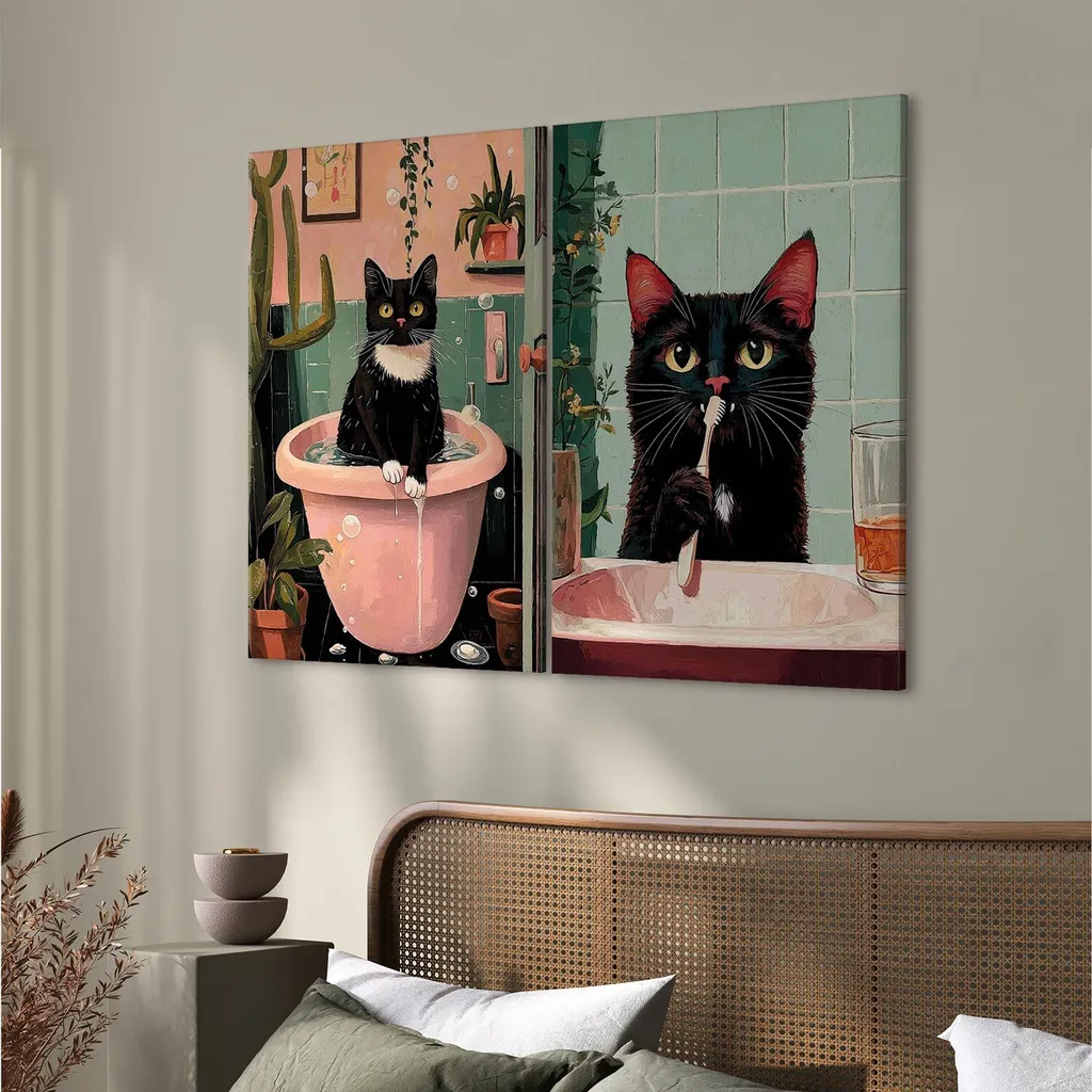 murando - set arte murale XL tomcat 80x60cm 2 pezzi 40x60cm ciascuno collage 2er tela non tessuta immagine arte stampa moderna parete immagine design tela immagini decorazione - decorazione per WC WC g-H-10135-b-a - 5