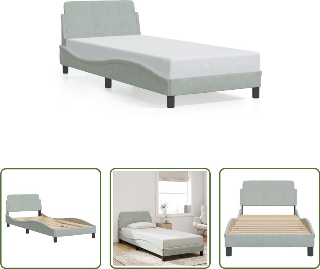 The Living Store Bettgestell mit Kopfteil Hellgrau 80x200 cm Samt