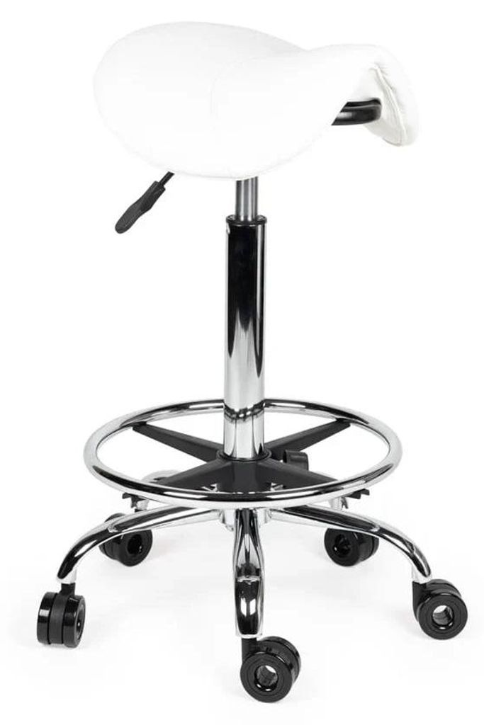 Friseurhocker Weiß Auf Räder - Hoch / mit Fußstütze