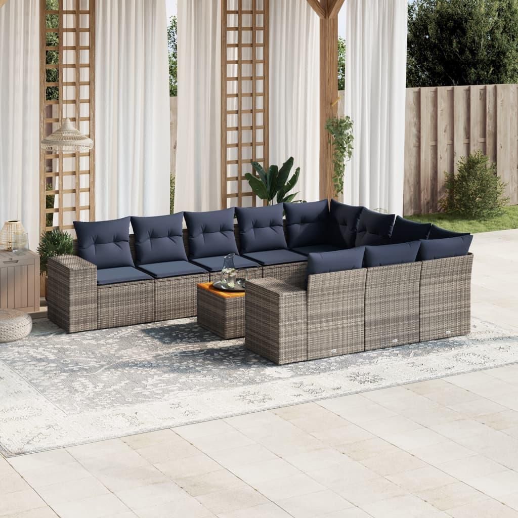 Maison Exclusive - 11-teiliges Gartensofa-Set mit Kissen, grau, Polyrattan
