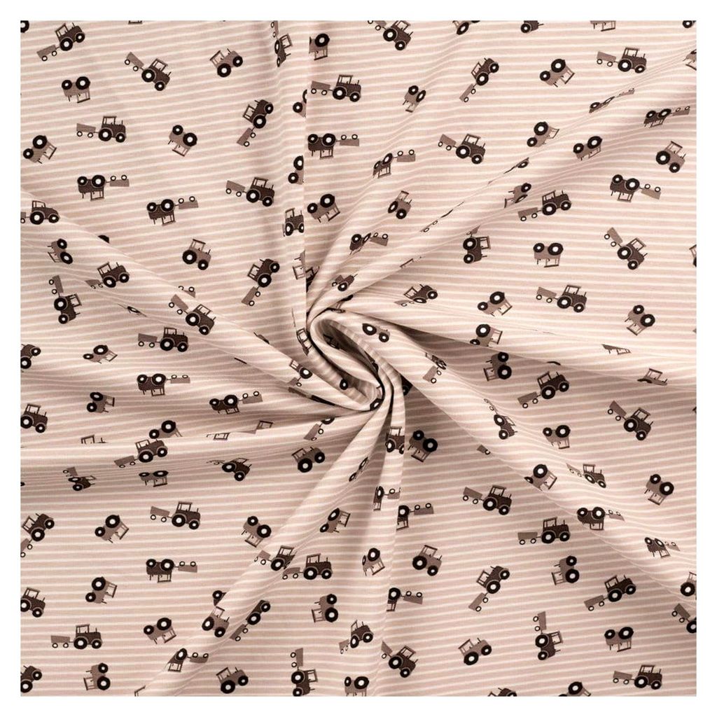 Baumwolljersey SMALL CARS STRIPE | sand & baby blue | | ab 50 cm | Meterware (sand)