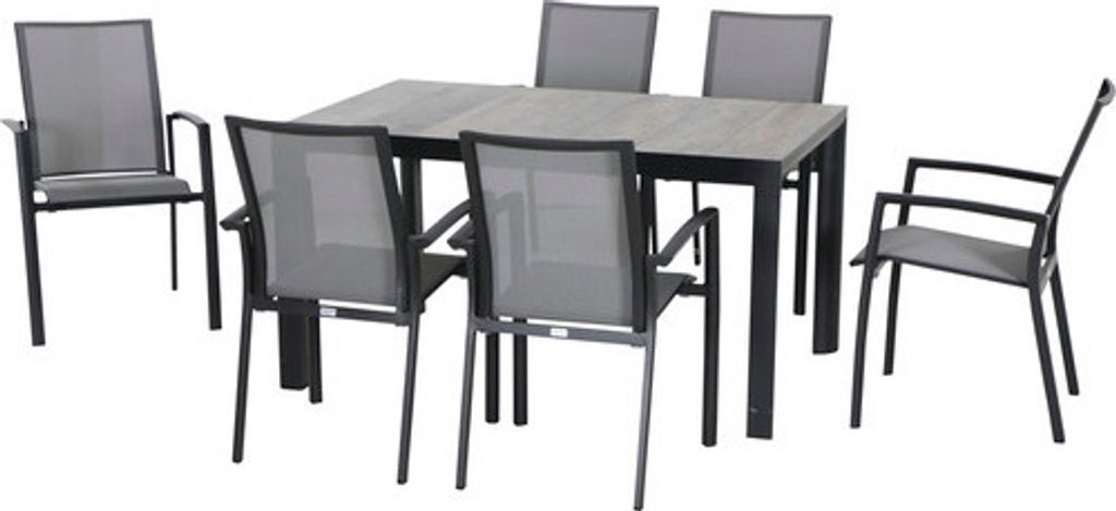 Dining-Set Velia SET 7-teilig Silva 140 6 x Sessel anthrazit, 140 x 90 cm, WG