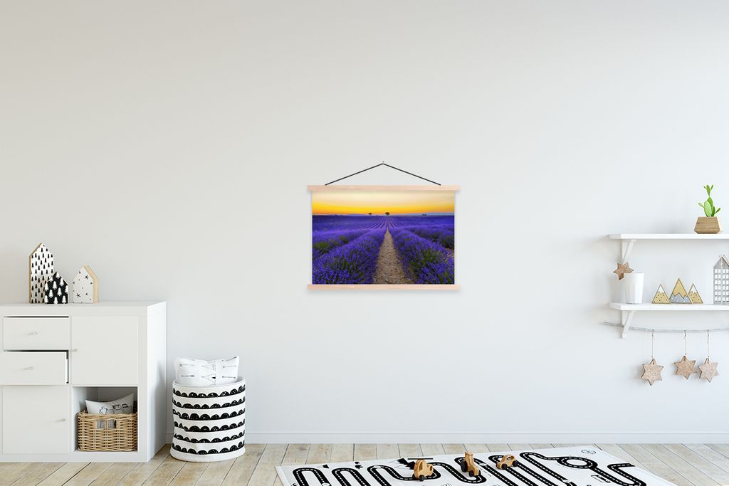 MuchoWow Textilposter Frankreich - Lavendel - Farben 60x40 cm mit holzfarbenen Rahmen - Bilder