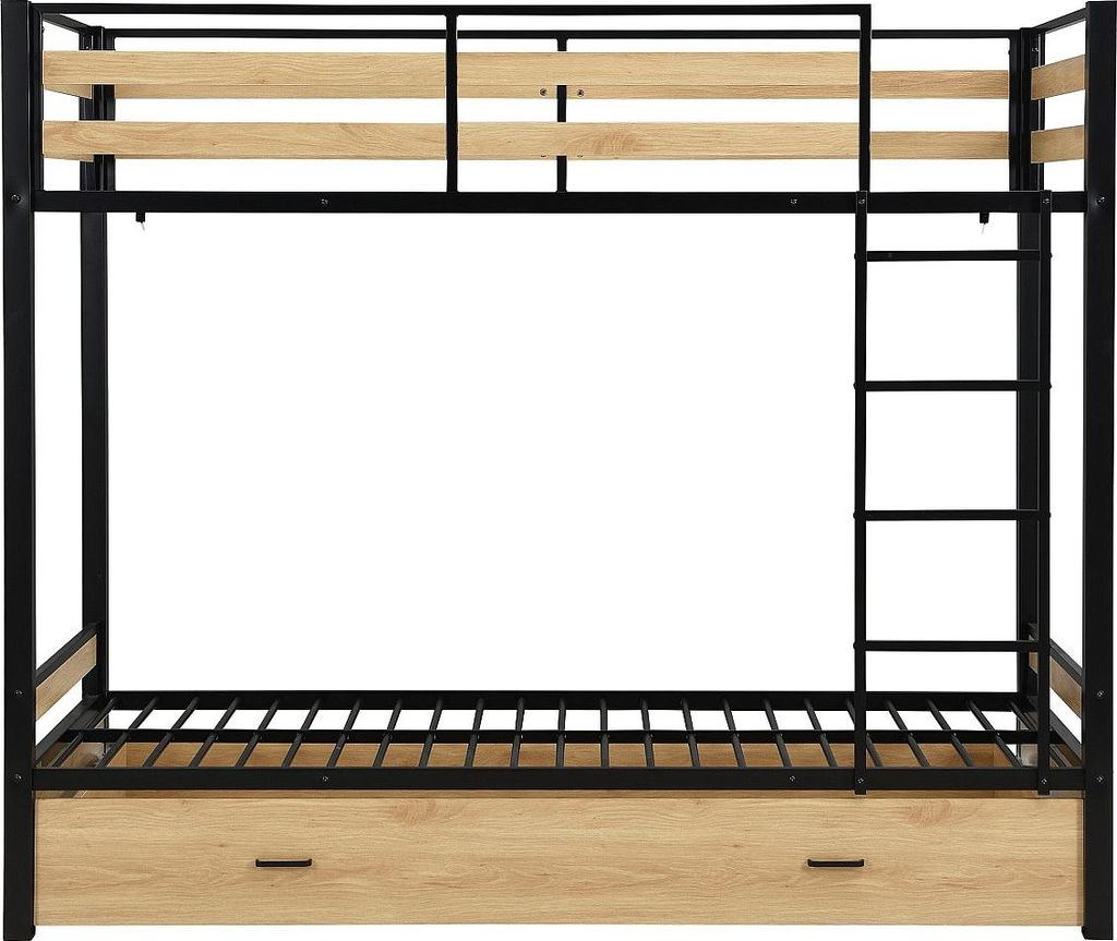 Etagenbett 2 x 90 x 190 cm – 1 Schublade – Metall und MDF – Farbe: Natur und Schwarz – CASIDIA