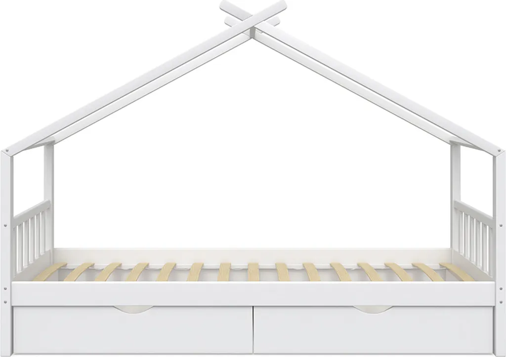 Lit cabane Vitalispa Design Blanc 90x200 cm avec 2 tiroirs - Modèle 36918