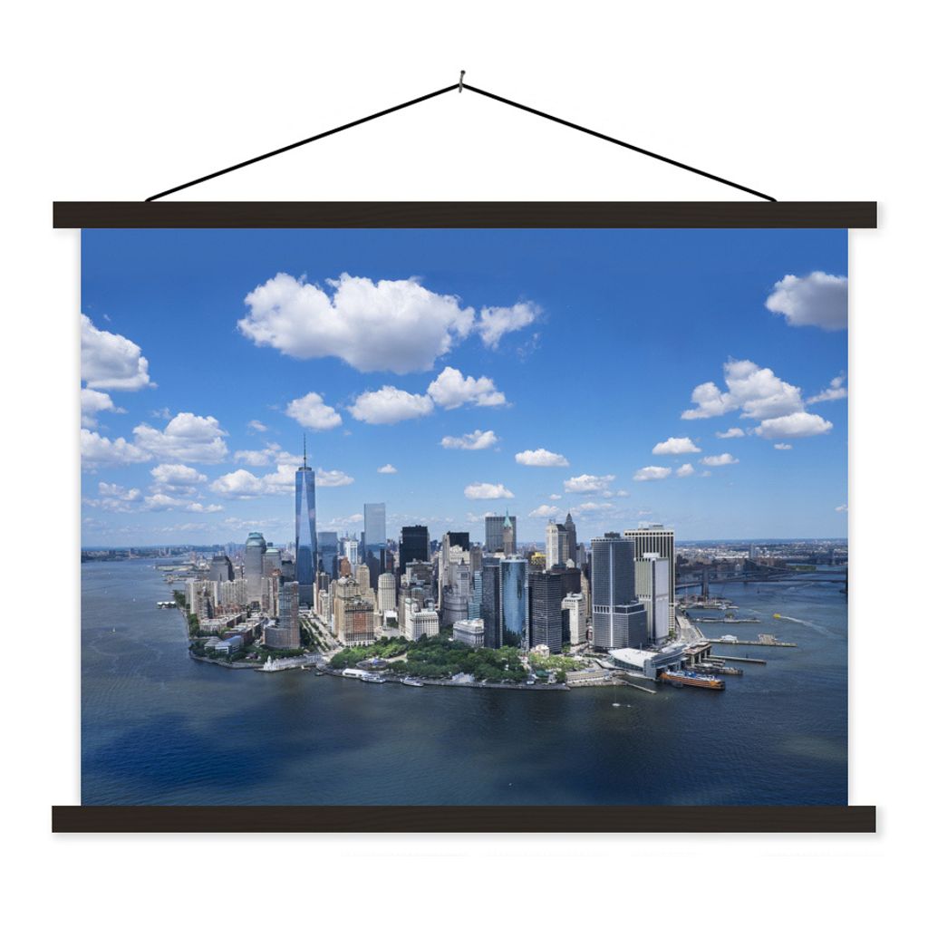MuchoWow Textilposter New York - Manhattan - Skyline 120x90 cm mit schwarzem Rahmen - Aufhänger für Poster