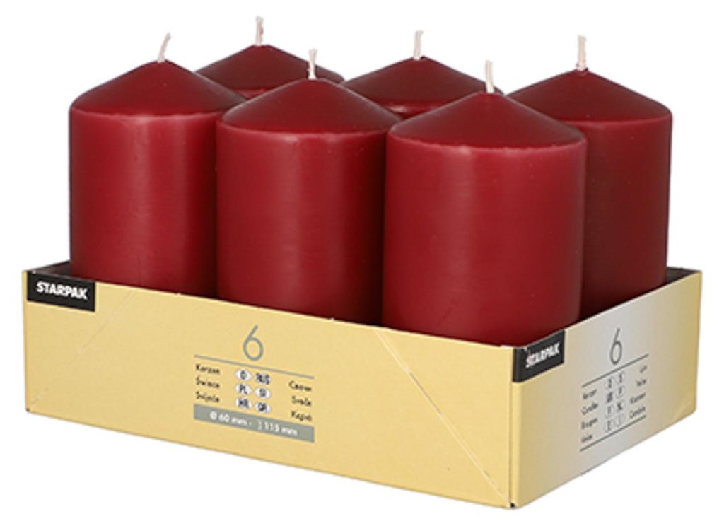 STARPAK Stumpenkerze Durchmesser: 60 mm bordeaux 6 Stück Produktbild 