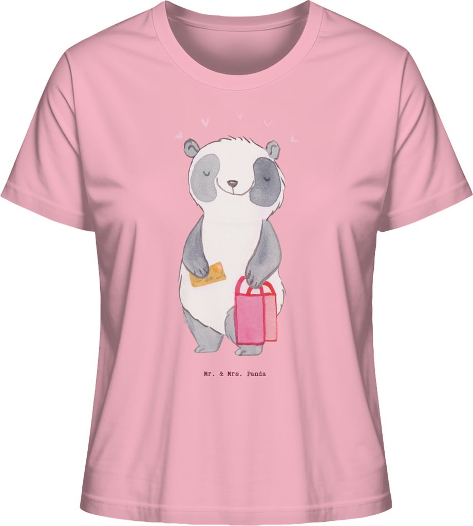 Mr. & Mrs. Panda Shirt Damen Panda Shopping Größe XL - Baumwolle Pink - Geschenk, Basic T-Shirt, Shoppen, Einkaufen, Baumwoll, Oberteil