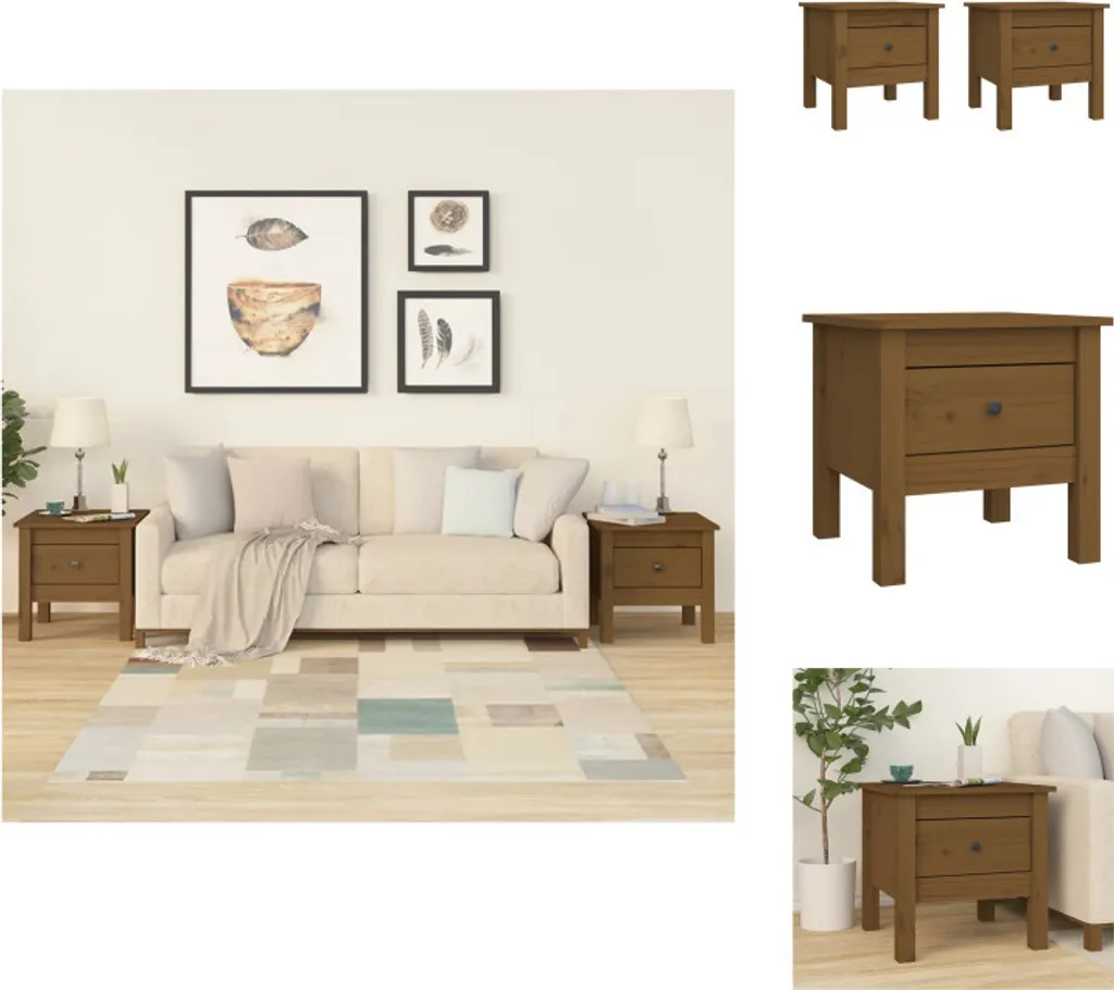 Tables basses d'appoint pour salon et chambre en bois de pin miel x2