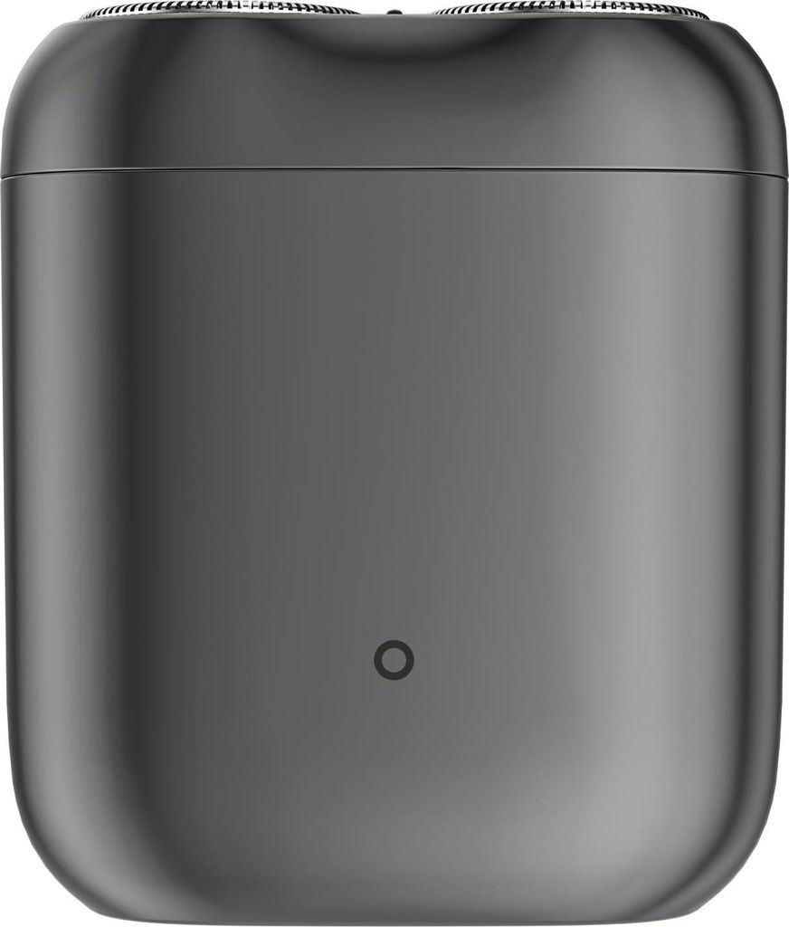 A close-up, studio shot of a dark gray electric shaver.