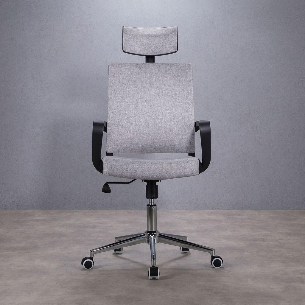 Bürodrehstuhl Herry mit Kopfstütze und Armlehnen in grau. Produktbild 