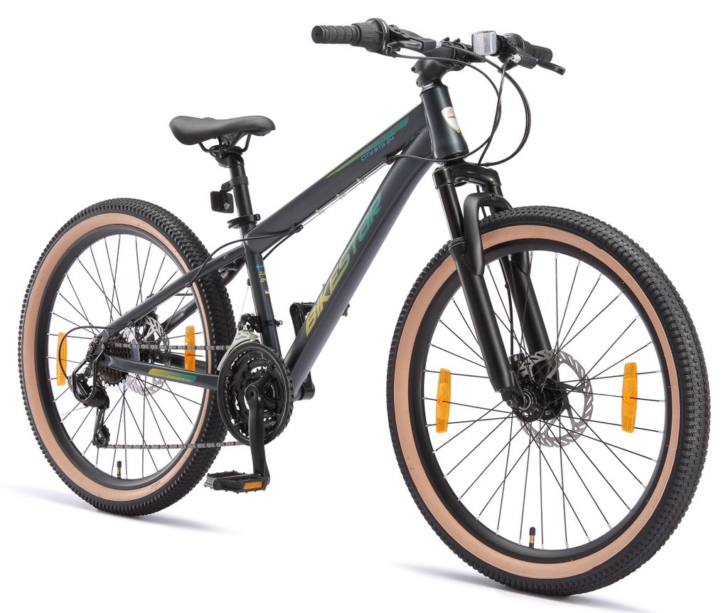 BIKESTAR Kinder Jugend Mountainbike 24 Zoll ab 8 Jahre | 21 Gang Hardtail MTB Scheibenbremse Federgabel | Schwarz