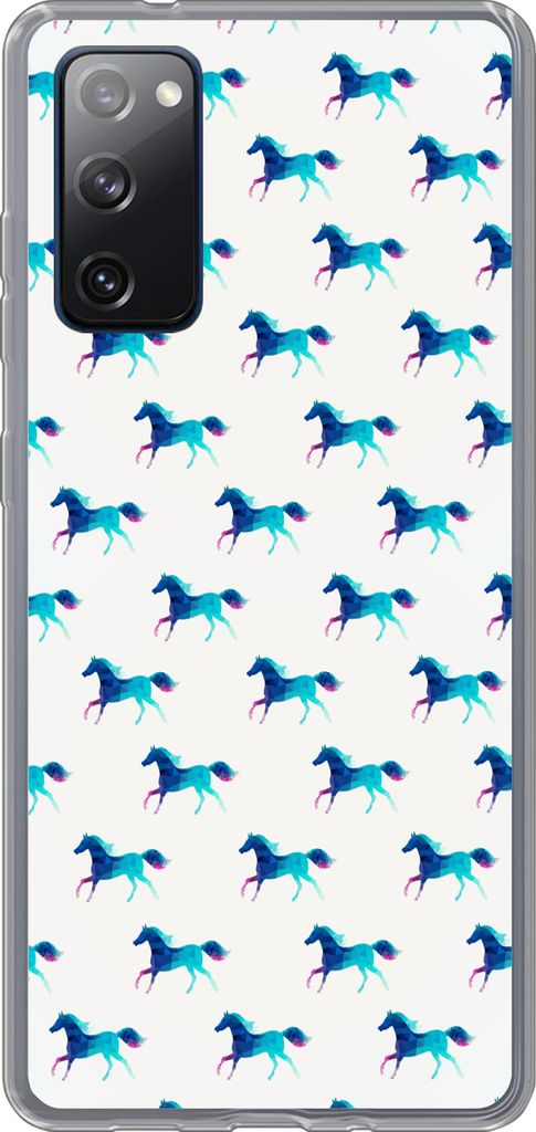MuchoWow Handyhülle Schutzhülle Hülle für Telefoonhoesje Samsung Galaxy S20 FE Mädchen - Pferde - Kristall - Muster - Mädchen - Blau - Kind...