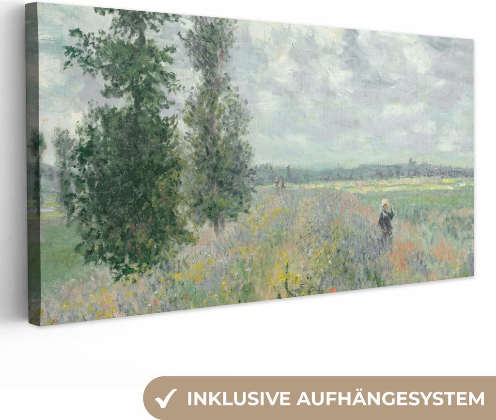 MuchoWow - Leinwandbilder - Claude Money - Mohnfelder - Kunst - Alte Meister, Wandbild, Wanddeko Bilder Wohnzimmer, 40x20 cm