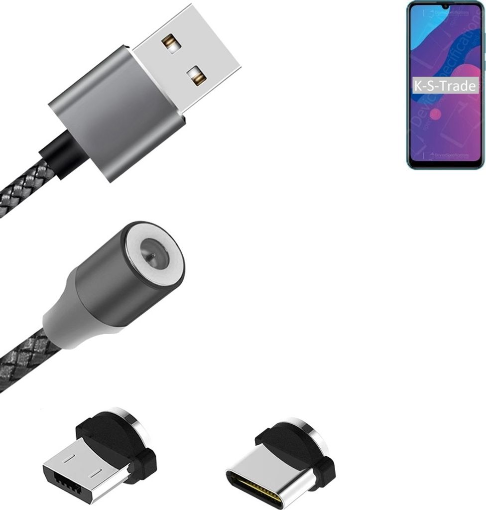 K-S-Trade Hochwertiges Magnet-Lade-kabel Sync-Kabel Daten-Kabel für Huawei Honor 9A mit USB-Typ-C-Anschluss und Micro-USB-Anschluss 2A bis zu 480mbps