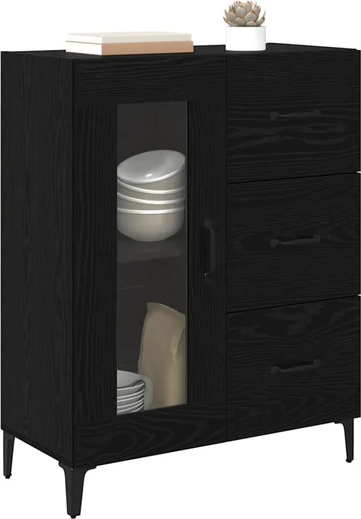 vidaXL Credenza Rovere Nero 69,5x34x90 cm | Mobiletto Salotto Robusto - 3