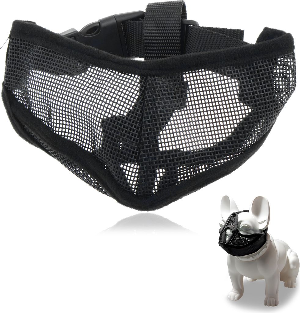 Maulkorb für Hunde mit kurzer Schnauze – verstellbarer, atmungsaktiver Bulldoggen-Maulkorb aus Netzstoff, Hundemaske für Training zum Bellen, B...